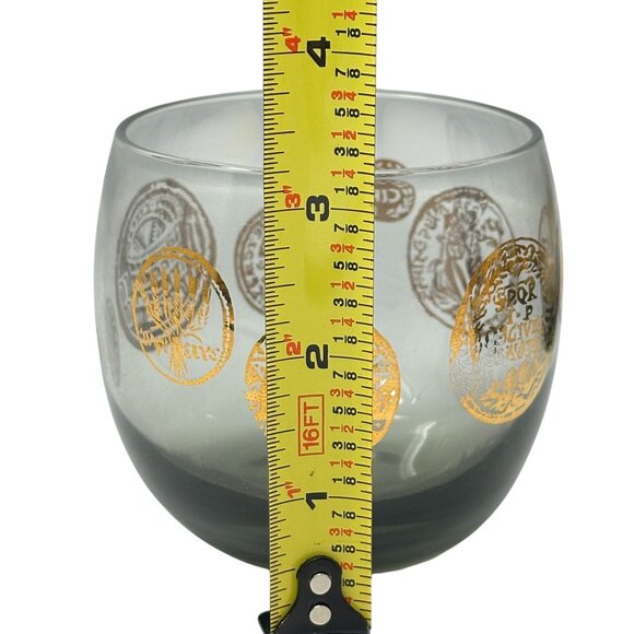 Federal Glass Roman Coin Roly Poly Smoky Lowball Cocktail Glasses MCM - Picture 13 of 13